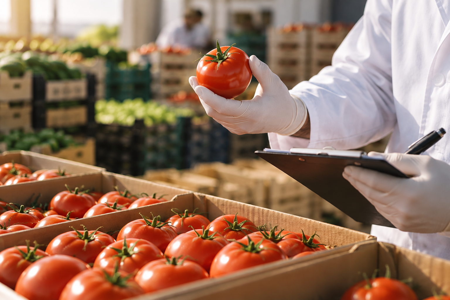 tomato quality inspection in packing warehouse